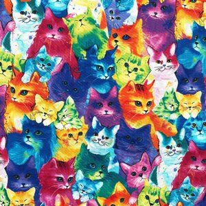 Timeless Treasures Rainbow Cat Fabric Cotton Chong A Hwang 1 1/8 Yds